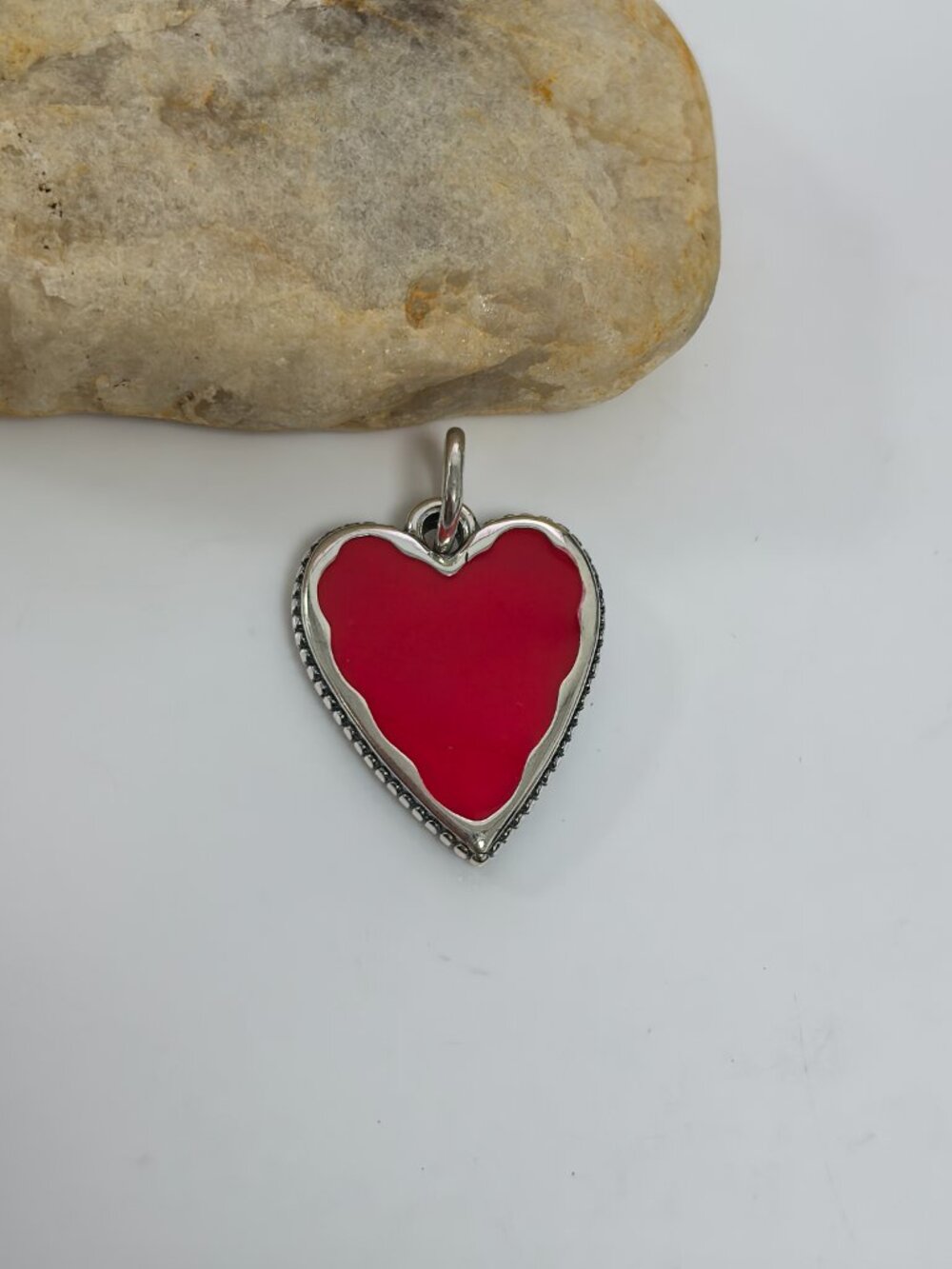 James Avery Enamel Heart Charm (Large-sized red), S925 Silver Jewelry